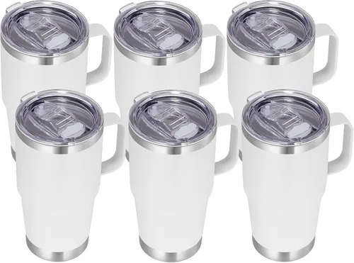 Miniatura 24 de VEGOND - Vaso de viaje de 20 oz con asa, tapa con cierre y popote, de acero inoxidable, aislante, taza de café, a prueba de derrames, de doble Verde