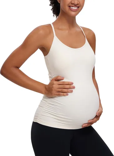 CRZ YOGA Butterluxe - Camiseta sin mangas de maternidad con espalda en Y para mujer, fruncida, básica, sin mangas, atlética, para yoga