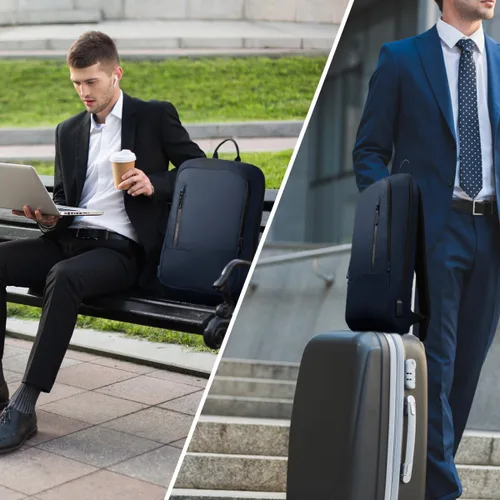 Miniatura 7 de Mochila hk para Hombre de Negocios, Mochila Delgada con Cargador USB, Mochila para Computadora, Ligera, Antirrobo, para Viaje, Negro, 15,6 pulg.