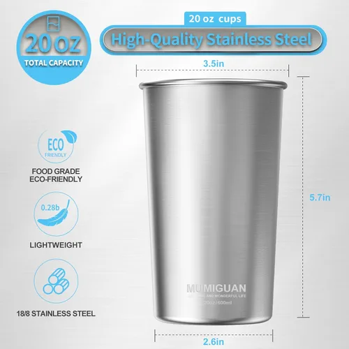 Miniatura 3 de Tazas de acero inoxidable 20 oz/600 ml (2 unidades), vaso de pinta de acero inoxidable, tazas de camping de acero inoxidable, vasos de metal