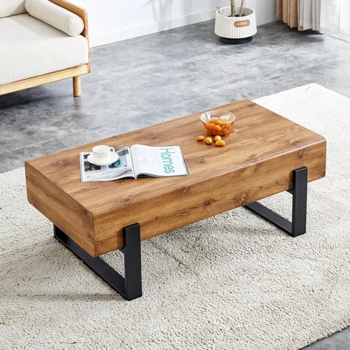 Miniatura 7 de LKTART Mesa de centro rectangular moderna de 47.24 pulgadas, patas de metal negro para sala de estar, comedor, dormitorio, oficina Rectángulo-marrón