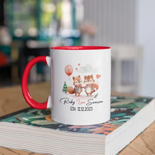 Miniatura 2 de Taza de café personalizada con diseño de zorro de 11 onzas, 15 onzas, divertida taza de viaje para pareja de zorros, taza de té con nombre y fecha