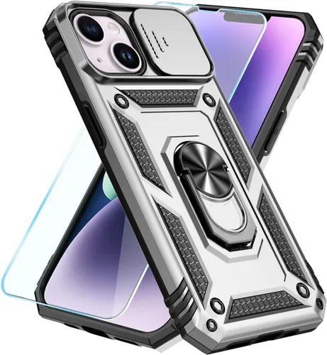 Miniatura 2 de SunStory Funda compatible con iPhone 14 Plus con protector de pantalla HD, cubierta de cámara deslizante y soporte de anillo giratorio