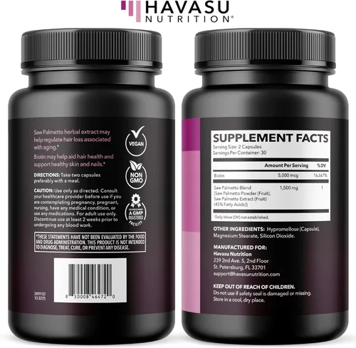 Miniatura 9 de Palma Enana Americana para Mujeres con Biotina 5000mcg - Potente Bloqueador de DHT para Apoyar la Salud del Cabello, la Piel y las Uñas - 60