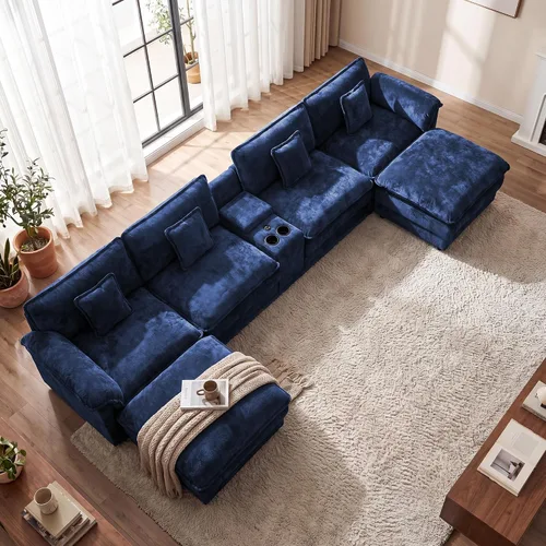 Miniatura 31 de Sofá modular de gran tamaño de 145 pulgadas, sofá de nube en forma de U, moderno juego de sofá de 6 asientos para sala de estar, cómodo asiento Gris