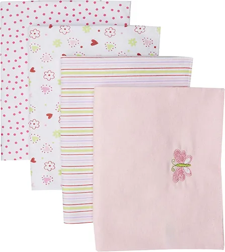 Spasilk Baby - Paquete de 4 mantas de franela de algodón 100% Mariposa rosa