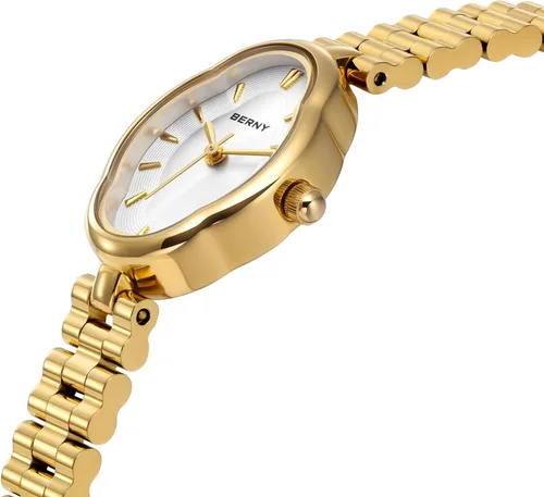 Miniatura 2 de BERNY Relojes dorados para mujer, delicado reloj de cuarzo para mujer, estilo vintage, cobre, con forma de espejo, movimiento de cuarzo japonés
