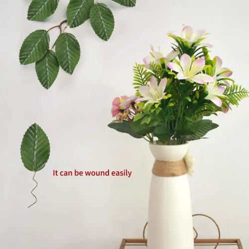 Miniatura 2 de Hojas verdes artificiales de seda, falsas hojas de una sola hoja para manualidades, álbumes de recortes, arreglos florales, hogar, cocina, boda