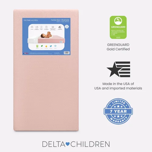 Miniatura 4 de Delta Children Twinkle Stars - Colchón para cuna y niños pequeños con funda transpirable y extraíble lavable a máquina, GREENGUARD Gold, cama