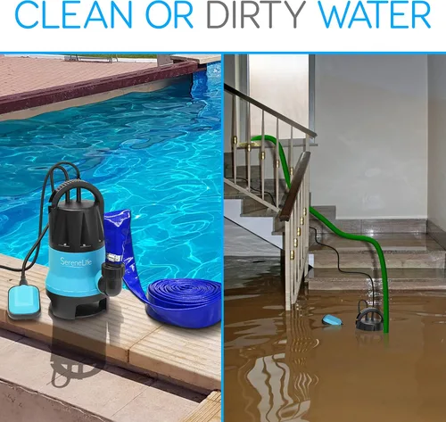 Miniatura 4 de SereneLife Bomba sumergible de 400 W, agua sucia limpia, potente bomba de sumidero, interruptor de flotador automático, cable de 16 pies, sótano