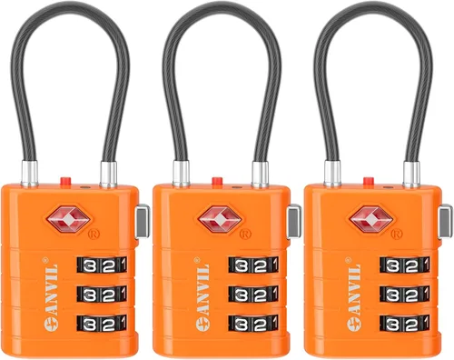 Miniatura 19 de ANVIL Candados para Equipaje Aprobados por TSA – Candados de Viaje de Combinación TSA008 de Alta Seguridad con Indicador de Inspección para Maletas