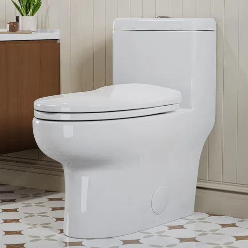Miniatura 11 de HOROW HR-ST076W - Inodoro alargado con palanca de viaje a la izquierda, inodoro de una pieza para baño, asiento de cierre suave incluido, descarga