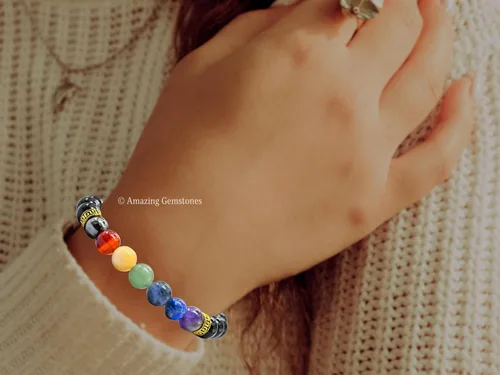 Miniatura 163 de Amazing Gemstone Pulsera de cristal para mujeres y hombres, pulsera de cristal curativo de protección, pulsera elástica con cuentas de piedras