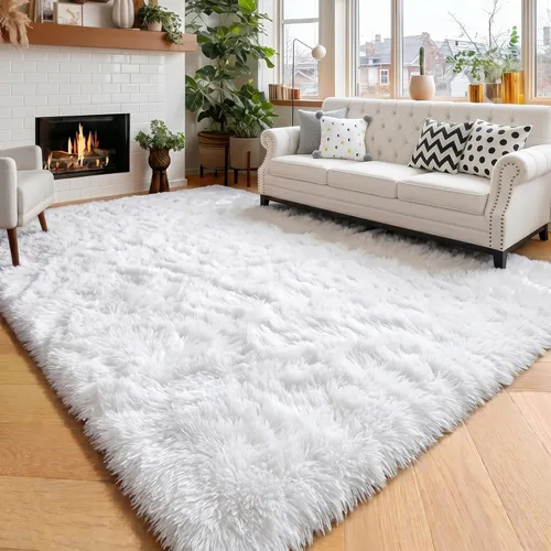 Miniatura 18 de Alfombras moradas para dormitorio de niñas, alfombra de 5 x 8 pies, alfombra peluda esponjosa para sala de estar, alfombras peludas gruesas