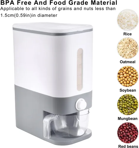 Miniatura 9 de Rubtlamp Dispensador de Arroz Gris de 22.5-25 Libras, Contenedor de Arroz con Tapa, Contenedor de Almacenamiento de Arroz con Taza Medidora