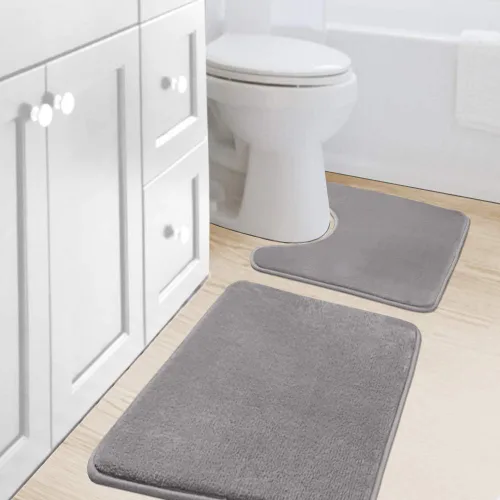 H.VERSAILTEX Juego de tapetes de baño de espuma viscoelástica, juego de tapetes de baño de franela aterciopelada, lujosos, extra suaves y Gris