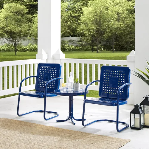 Miniatura 6 de Crosley Furniture Bates - Juego de 3 sillas y mesa auxiliar para exteriores de metal retro, juego de conversación para patio, color azul marino