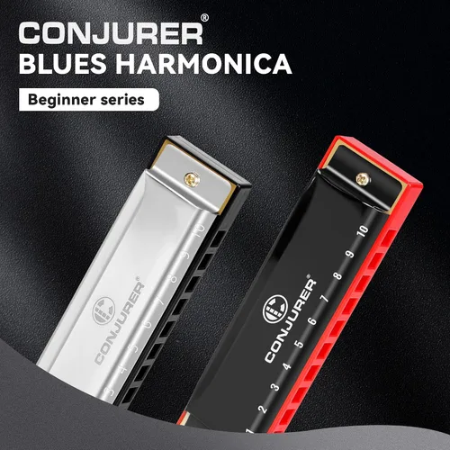 Miniatura 7 de CONJURER Armónica de Blues para Principiantes Adultos de 10 Agujeros Armónica Diatónica en Clave de Do, Lengüeta de Latón Órgano de Boca de Metal
