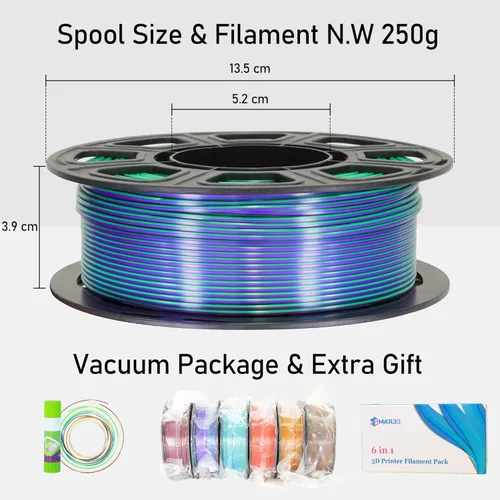 Miniatura 5 de MIKA3D Paquete de 6 carretes de filamento bicolor para impresora 3D de 1.75mm, filamento de seda PLA para impresión 3D, 6 carretes – seda