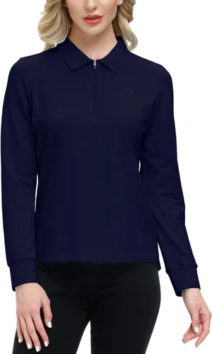 Miniatura 27 de JINSHI Polo de golf para mujer, de manga larga, con cremallera, deportiva, de secado rápido, atlética, casual, ajustada