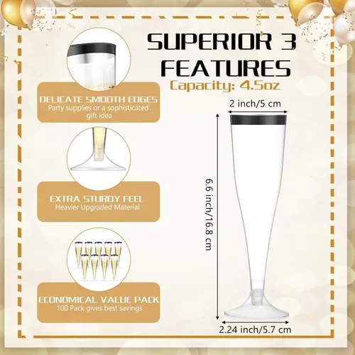 Miniatura 2 de Zubebe 100 Piezas de flautas de champán de plástico 4.5 oz Copas de champán de plástico transparente clásico Copas de champán para bodas, fiestas