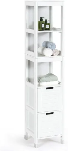 Tangkula Gabinete de Almacenamiento Alto para Baño, Independiente de 57" de Alto Gabinete de Piso Delgado para Baño con Estantes Abiertos de 3