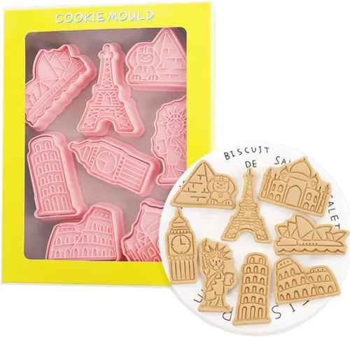 8 Piezas Moldes de Galletas de la Estatua de la Libertad para Hornear Moldes de Galletas, Prensa Torre Eiffel, Juego de Moldes de Galletas,