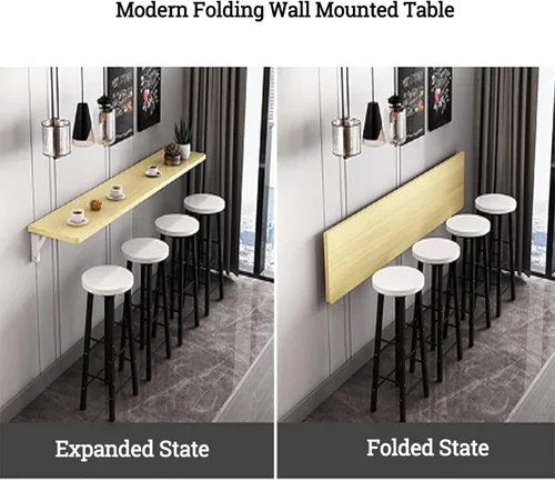 Miniatura 3 de Mesa plegable para montar en la pared, mesa de cocina de madera, mesa de comedor, escritorio flotante estrecho y largo montado en la pared, Blanco
