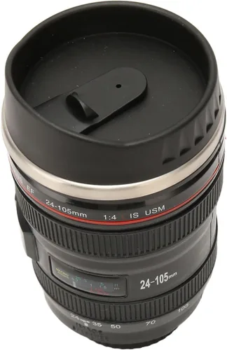 Miniatura 2 de Fdit Taza de café con lente de cámara, taza de viaje de acero inoxidable con tapa, negro, aislada, portátil, para fotógrafos, hombres y mujeres