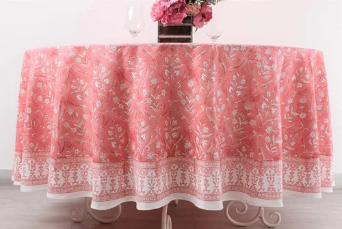 Miniatura 37 de Ridhi Mantel redondo de algodón reutilizable con estampado de bloque a mano, color verde espárragos, 60 pulgadas, mantel decorativo para uso diario