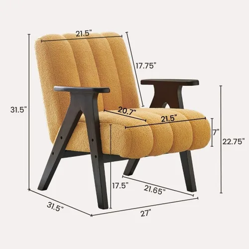 Miniatura 2 de Roundhill Furniture Rella Modern Teddy Sherpa - Silla decorativa con marco de madera espresso, color amarillo