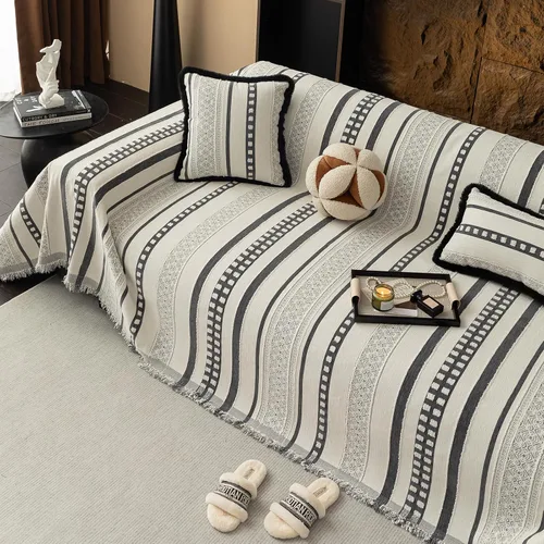 Miniatura 14 de Mantas con Rayas para Sofá, Fundas Boho para Sofá, Mantas para Sofá para Perros, Fundas Medianas para Sofá Reclinable y Silla, Fundas de Sofá