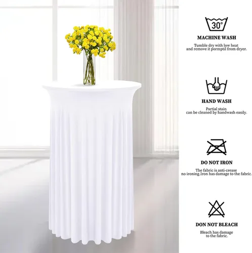 Miniatura 9 de 6 Paquetes de Faldas Redondas para Mesa de Cóctel de 32" x 43" Elastano Extensible Mantel de Cóctel con Cortinas Onduladas, Fundas de Mesa Alta
