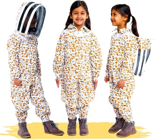 Miniatura 7 de Traje de abeja de cuerpo completo para niños. sarga de algodón suave para la piel de los niños toba a las picaduras de abeja con velo