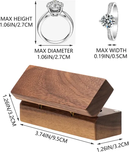 Miniatura 2 de Caja de doble anillo de madera para compromiso de ceremonia de boda, soporte de almacenamiento de anillos, caja decorativa para 2 anillos