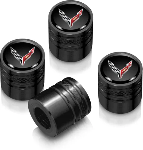 iPick Image para Chevrolet Corvette C8 Logo en negro sobre negro aluminio cilindro-estilo válvula de neumático tapas de vástago