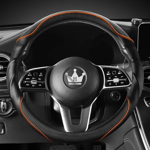 HighnessHwoo Funda 3D para volante de coche, agarre cómodo, masaje deportivo, antideslizante, de fibra de carbono, piel sintética para sedán, SUV,