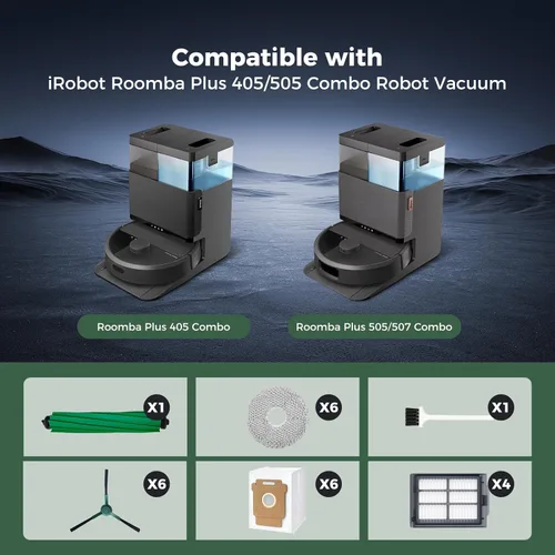 Miniatura 2 de Kit de 24 accesorios para iRobot Roomba Plus 405 Combo/505 Combo/507 Combo Robot Aspirador: 1 cepillo principal, 6 bolsas de polvo, 6 almohadillas