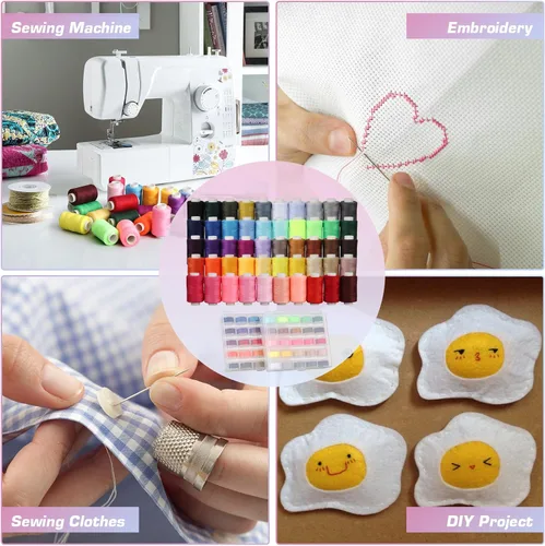 Miniatura 5 de Blibly 100 piezas de kit de hilos de coser y bobinas, 500 yardas de hilos de poliéster, bobinas preenrolladas con estuche, 50