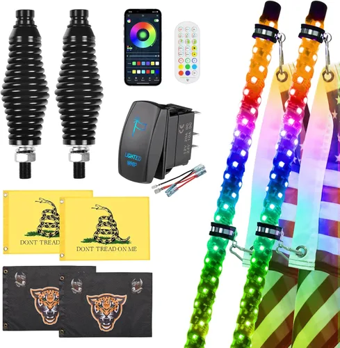 Miniatura 17 de Ehaho 1 paquete de 1 pie de luces de látigo, luz de látigo LED con aplicación y control remoto, látigos iluminados RGB en espiral persiguiendo