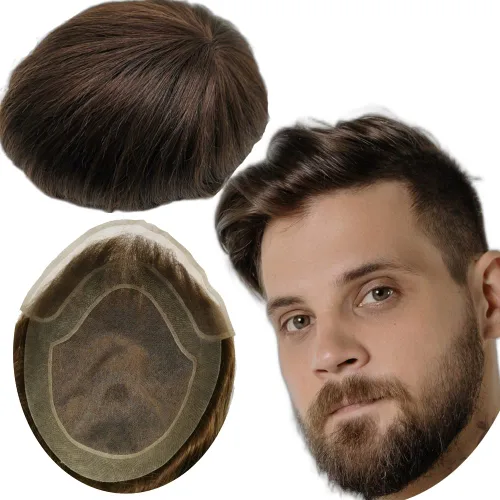 Miniatura 5 de Tupé para hombres y hombres, piezas de cabello para hombre, sistema de reemplazo de cabello humano tipo tupé Hollywood 100% europeo con prótesis