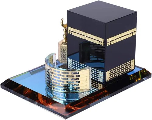 Hztyyier Kits de modelo de arquitectura de mezquita 3D, arte islámico con diseño de Kaaba chapado en oro para decoración de escritorio de oficina en