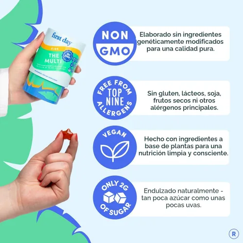 Miniatura 7 de FIRST DAY Gomitas multivitamínicas para niños a partir de 4 años, sabor a fresa y naranja - Vitaminas para niños, multivitamínicas gomosas A C D3 K2