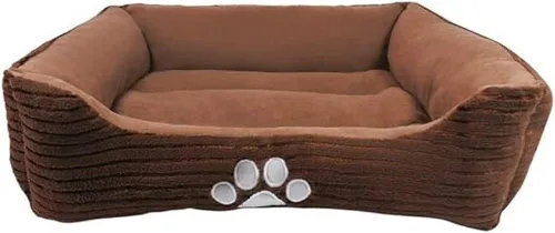 Happycare Textiles - Cama para perro rectangular larga para mascotas con bordado de huella de perro, tamaño mediano, Coffee