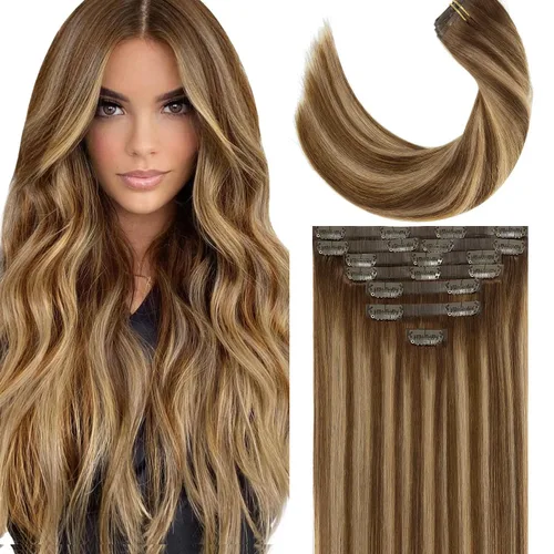 Miniatura 76 de Lacer Hair Glam - Extensiones de cabello humano con clip, sin costuras, color negro hueso, 4.33 oz, 7 unidades, 20 pulgadas, con clip de trama