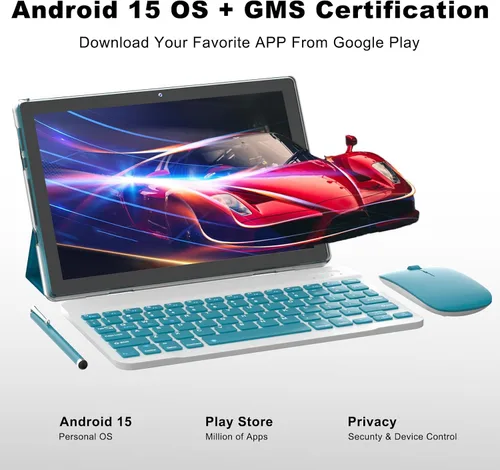 Miniatura 13 de ATOZEE Tablet de 10 pulgadas Android 15 Tablets 2 en 1 Tablet con teclado 12 GB RAM+64 GB ROM (soporta expansión de 1 TB) Tableta 2MP+8MP Cámara Azul