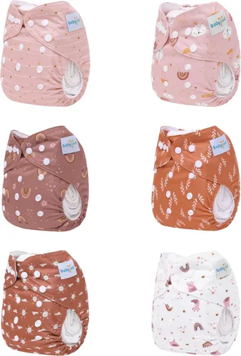 Miniatura 5 de babygoal AWJ Pañales de tela con panel abdominal, paquete de 13, 6 fundas de pañal con 6 insertos y bolsa seca para humedad, ajustables, lavables