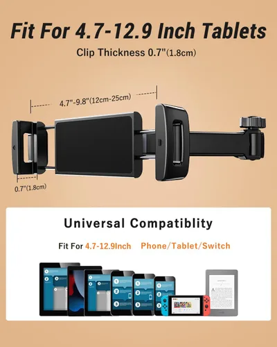 Miniatura 7 de Soporte para tablet con brazo de extensión para reposacabezas de automóvil, soporte ajustable para iPad para asiento trasero de automóvil, orientado