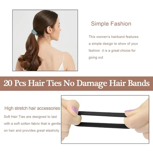 Miniatura 5 de Bandas para el cabello para mujeres y niñas, 20 pulseras bohemias para el cabello, lazos elásticos lindos para el cabello sin daños, bandas finas