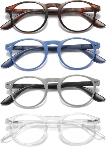 DXYXYO Lectores redondos para mujer, paquete de 4, lentes de lectura anti luz azul con bisagra de resorte para hombre